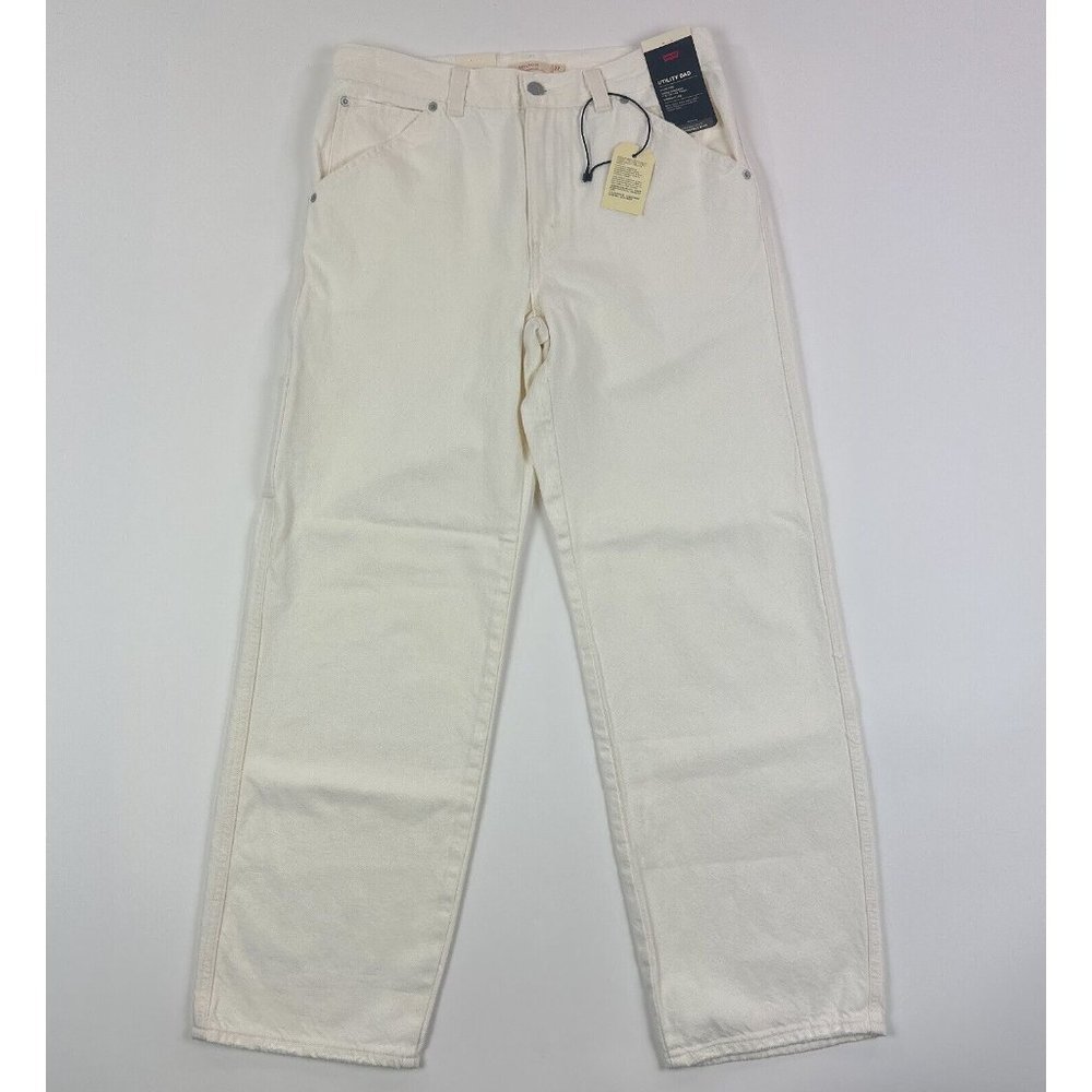 Levis Premium Dad Utility Womens 27x30 White Carpenter Jeans Loose Fit Mid Rise - Picture 2 of 12